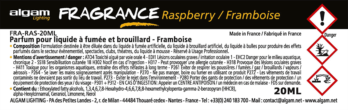 Algam Lighting Fragrance Framboise 20ml Pour Liquide A Fumee Et Brouillard - Juice for stage machine - Variation 1