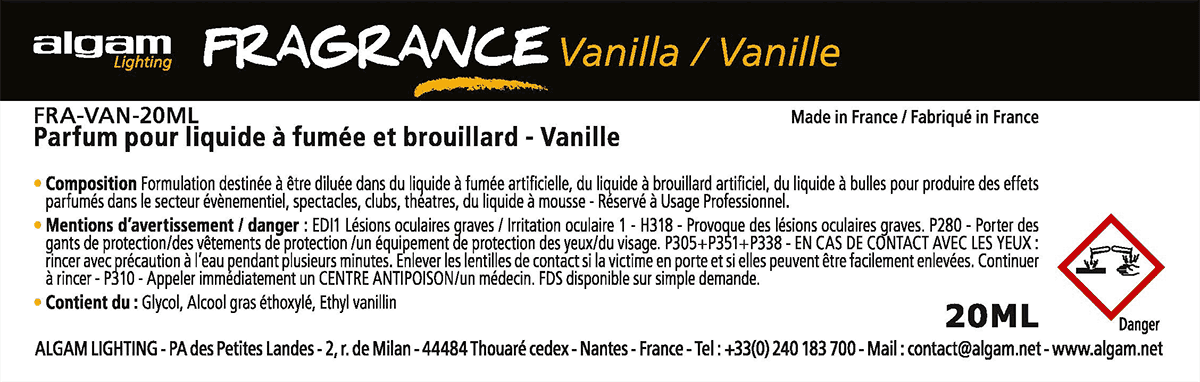 Algam Lighting Fragrance Vanille 20ml Pour FumÉe Et Brouillard - Juice for stage machine - Variation 1