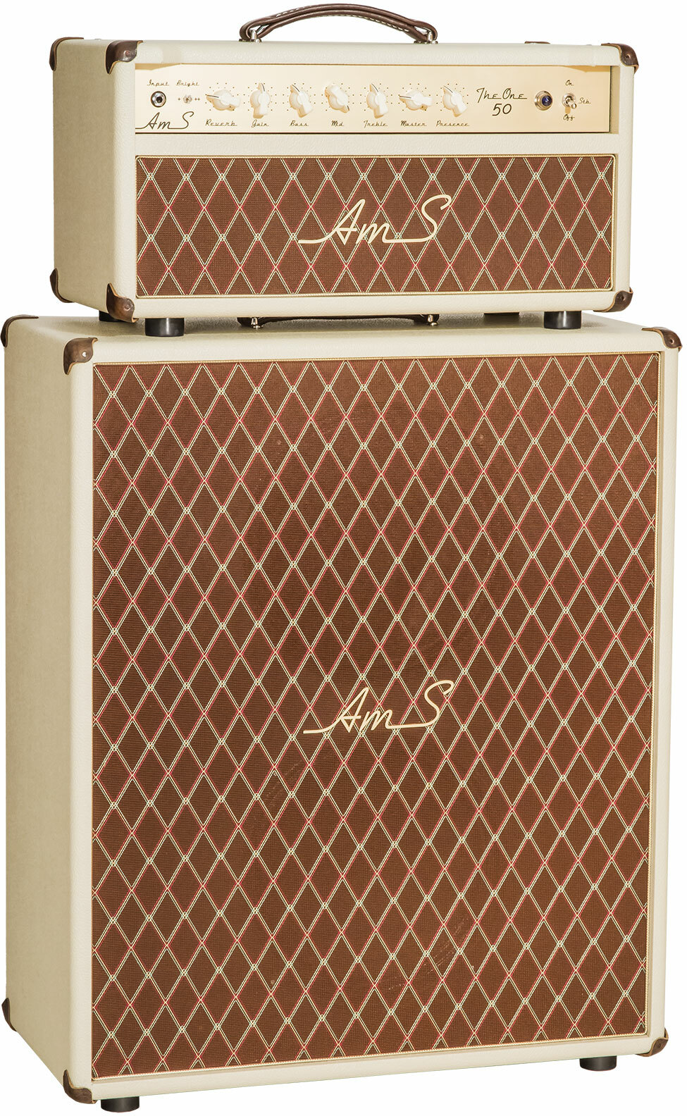 Ams Amplifiers The One 50 Analog Reverb Head 50w 6l6 + Cab 2x12 V30-ob White - Electric guitar amp stack - Main picture