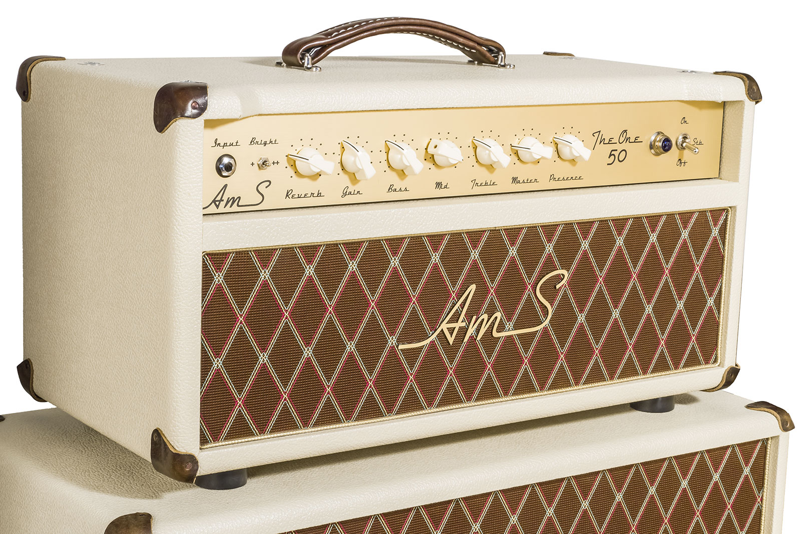 Ams Amplifiers The One 50 Analog Reverb Head 50w 6l6 + Cab 2x12 V30-ob White - Electric guitar amp stack - Variation 1