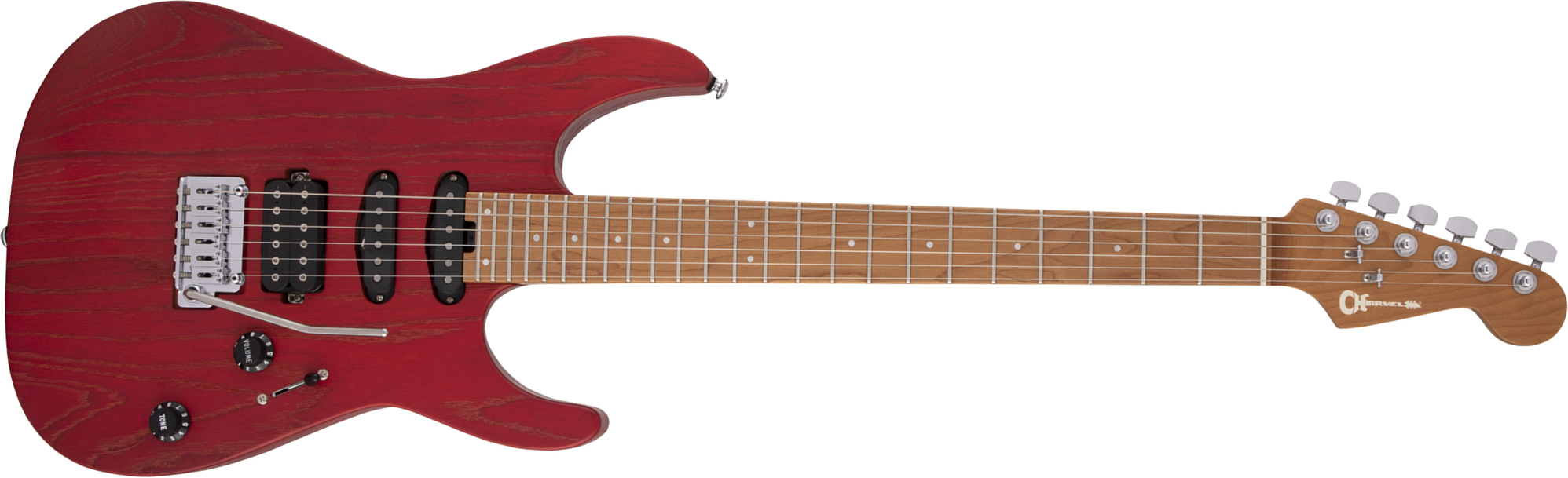 Charvel Dinky Dk24 Hss 2pt Cm Ash Pro-mod Seymour Duncan Trem Mn - Red Ash - Str shape electric guitar - Main picture