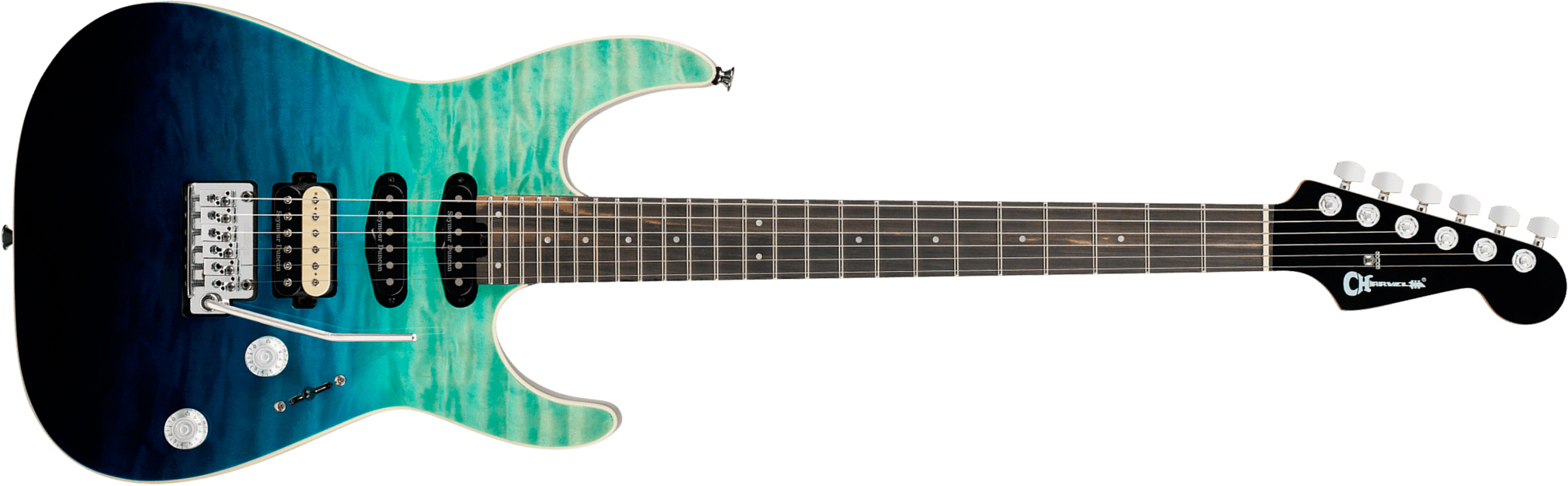 Charvel Dinky Dk24 Hss 2pt Eb Qm Pro-mod Plus Hss Seymour Duncan Trem Eb - Blue Curacao - Str shape electric guitar - Main picture