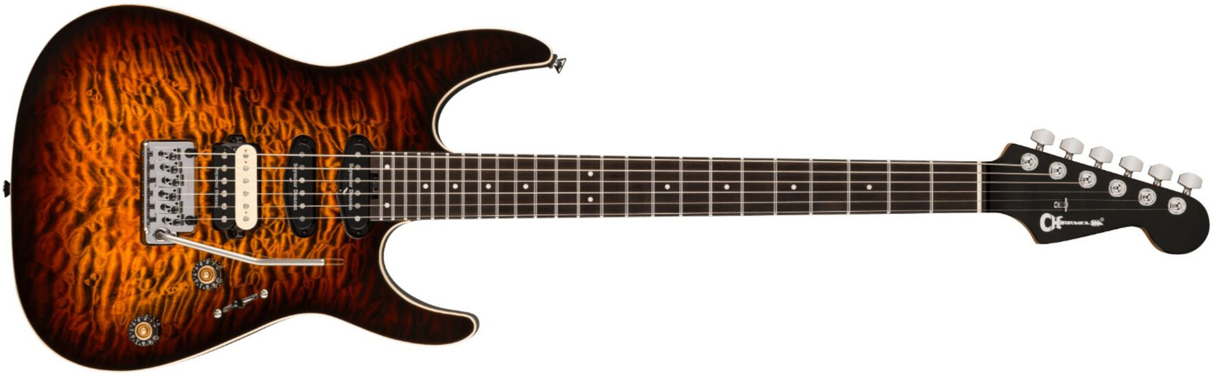 Charvel Dk24 Pro Mod Dinky Qm Plus Trem Hss Eb - Amber Tiger Eye - Str shape electric guitar - Main picture