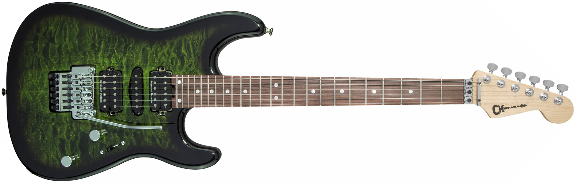 Charvel San Dimas Style 1 Hsh Qm Mj Jap Hsh Seymour Duncan Fr Pf - Transparent Green Burst - Str shape electric guitar - Main picture