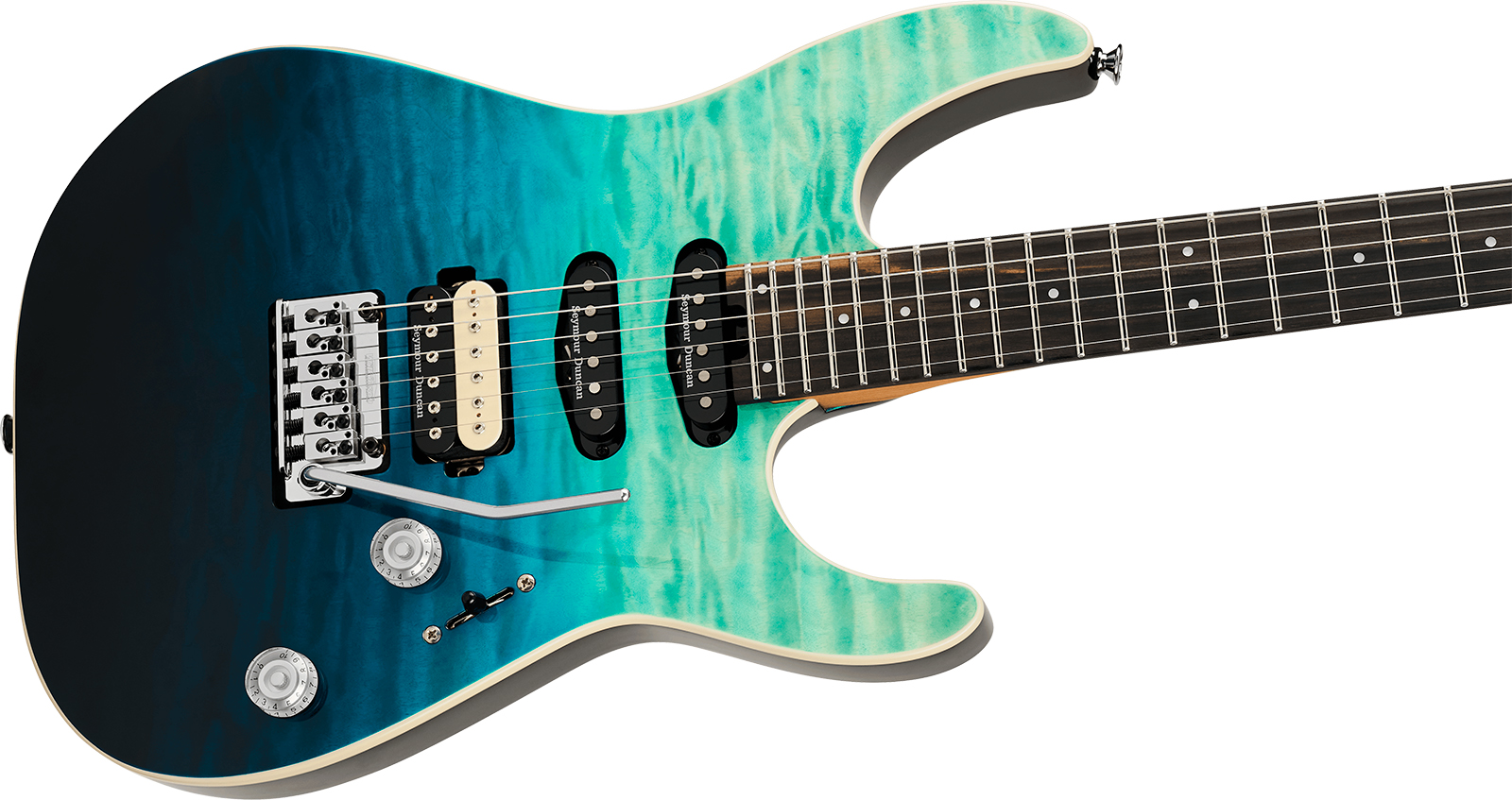 Charvel Dinky Dk24 Hss 2pt Eb Qm Pro-mod Plus Hss Seymour Duncan Trem Eb - Blue Curacao - Str shape electric guitar - Variation 2