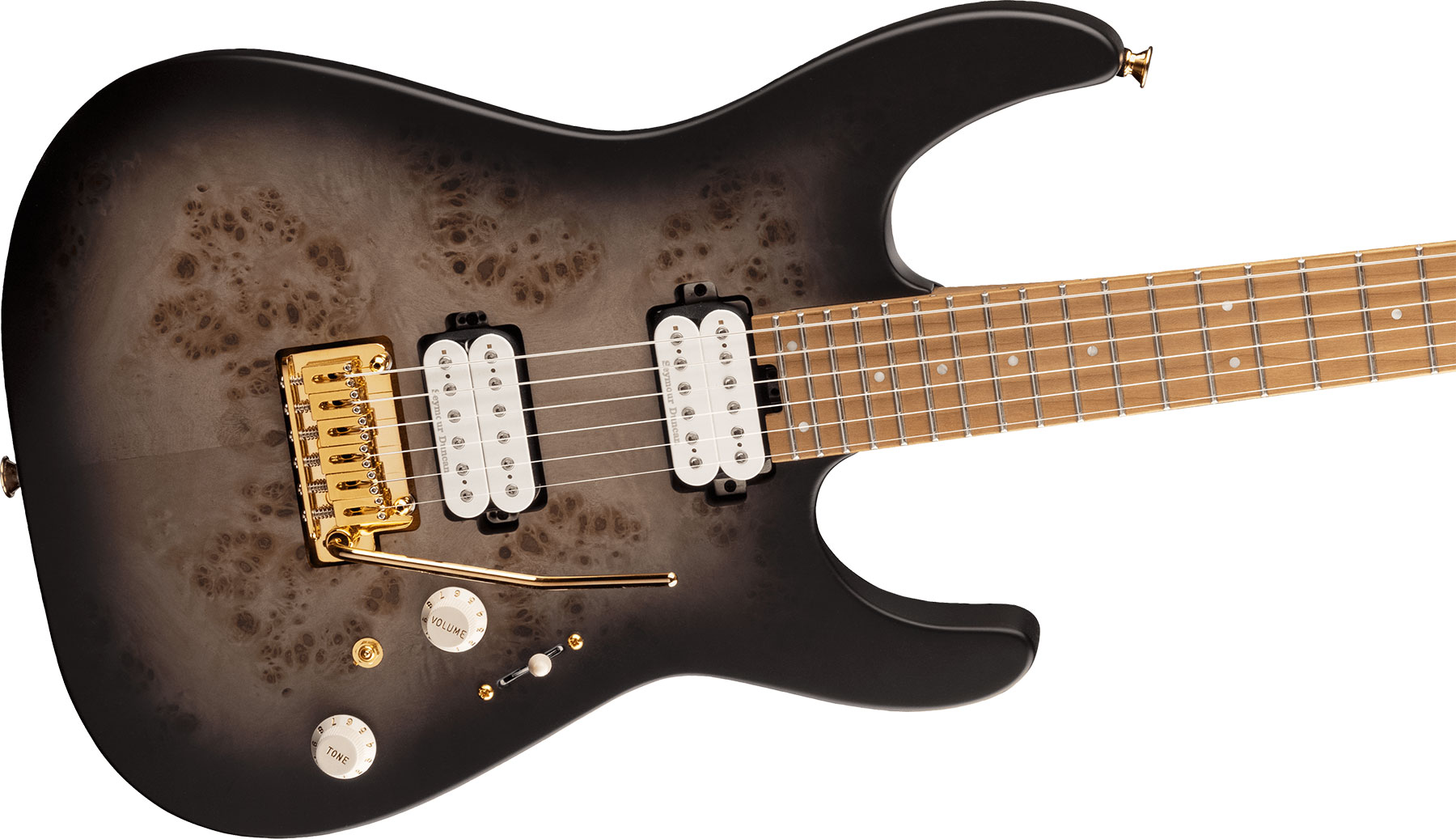 Charvel Dinky Dk24 Hh 2pt Cm Poplar Burl Pro-mod 2h Seymour Duncan Trem Mn - Transparent Black Burst - Str shape electric guitar - Variation 2