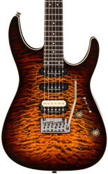 Str shape electric guitar Charvel DK24 Pro Mod Dinky QM Plus HSS - Amber Tiger Eye