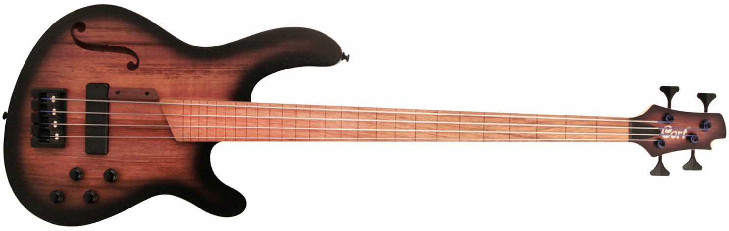 Cort B4fl Mhpz Active Piezo Fretless Jat - Trans Black Burst Satin - Semi & hollow-body electric bass - Main picture