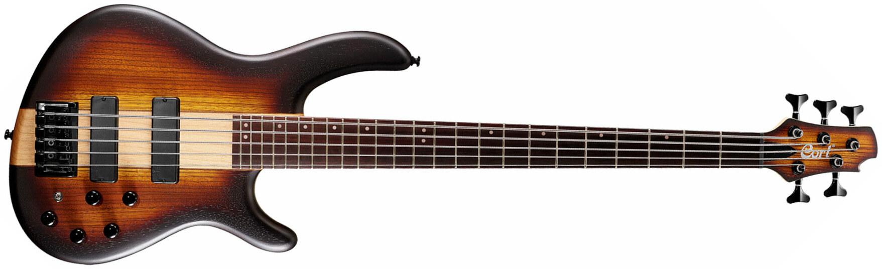 Cort C5 Plus Zbmh Artisan Active Bartolini Jat - Tobacco Burst Satin - Solid body electric bass - Main picture