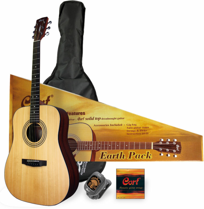 Cort Earth Pack Dreadnought Epicea Acajou Ova - Natural Open Pore - Acoustic guitar set - Main picture