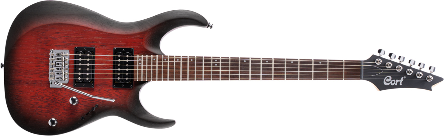 Cort X100 Opbb Hh Trem Jat - Open Pore Black Cherry Burst - Str shape electric guitar - Main picture