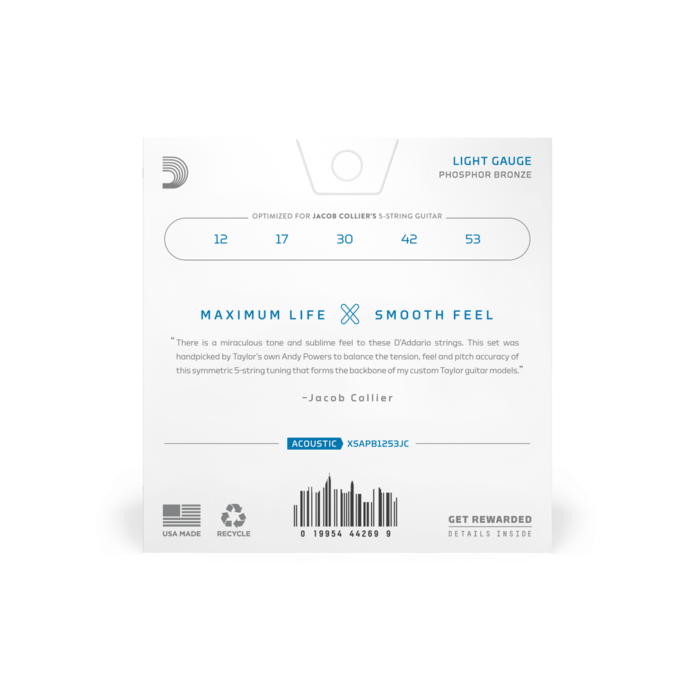 D'addario Jeu De 5 Cordes 12-53 Light, Jacob Collier 5-string Taylor,  Coated Acoustic Guitar Strings - Acoustic guitar strings - Variation 2