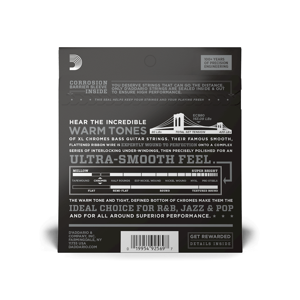 D'addario Jeu De 4 Cordes Ecb80 Bass (4) Chromes Super Light / Long Scale 40-95 - Electric bass strings - Variation 1