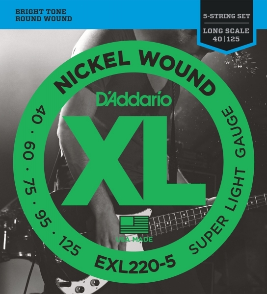 D'addario Jeu De 5 Cordes Basse Elec. 5c Nickelwound Long Scale 040.125 Exl220.5 - Electric bass strings - Main picture