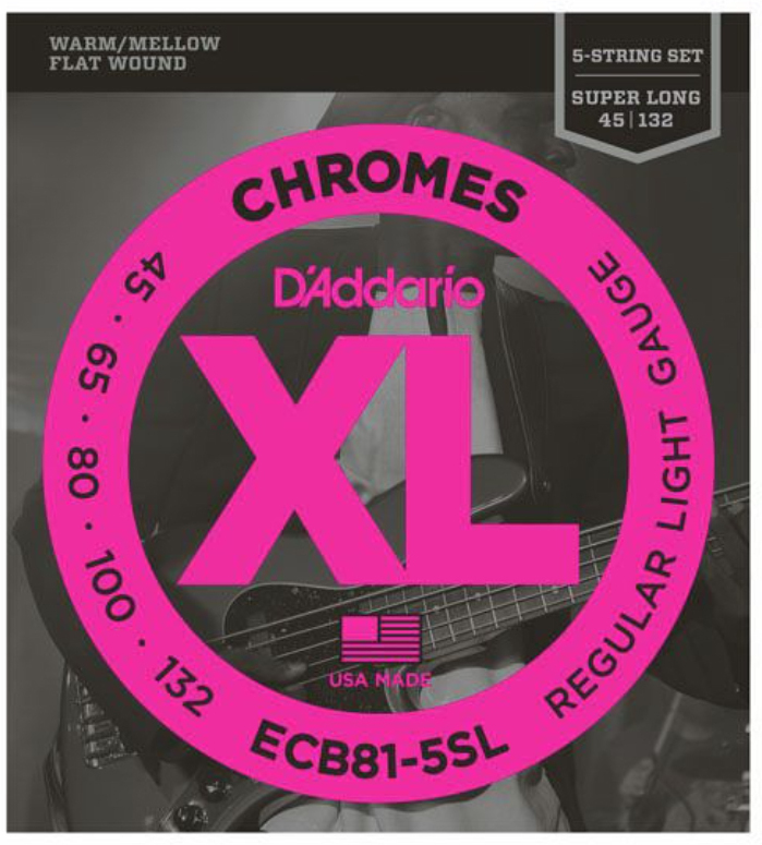 D'addario Ecb81-5sl Chromes Flat Wound Electric Bass Super Long Scale 5c 45-132 - Electric bass strings - Main picture