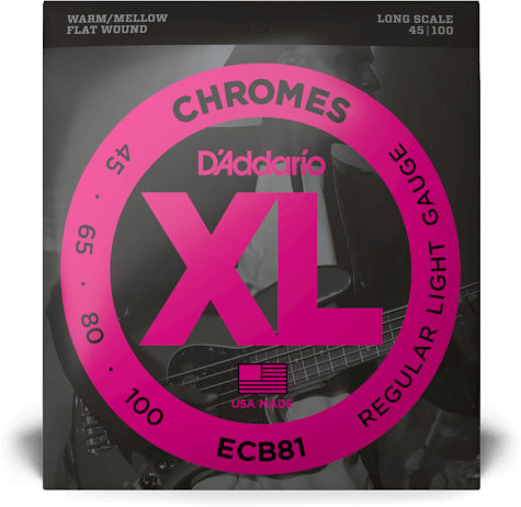 D'addario Jeu De 4 Cordes Ecb81 Chromes Flatwound Bass Long Scale Light 45-100 - Electric bass strings - Main picture