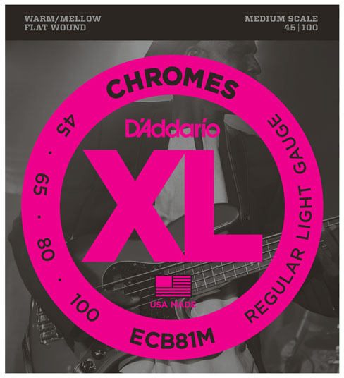 D'addario Ecb81m Chromes Flatwound Bass Medium Scale 4c 45-100 - Electric bass strings - Main picture
