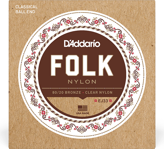 D'addario Ej33 Folk Nylon (6) 80/20 Bronze Wrap, Nylon Core, Clear Nylon Trebles Ball End - Nylon guitar strings - Main picture