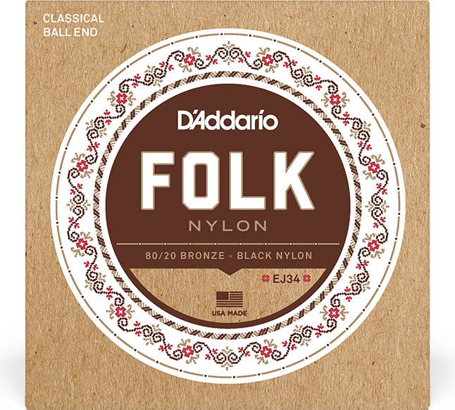 D'addario Ej34 Folk (6) 80/20 Bronze Wrap, Nylon Core, Black Nylon Trebles Ball End - Nylon guitar strings - Main picture