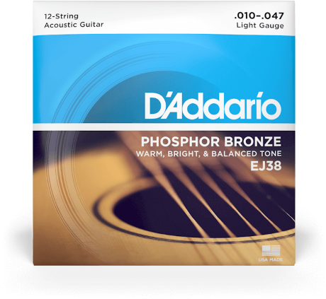 D'addario Jeu De 6 Cordes Ej38 Phosphor Bronze 12-string Acoustic Guitar Strings, Light, 10-47 - Acoustic guitar strings - Main picture