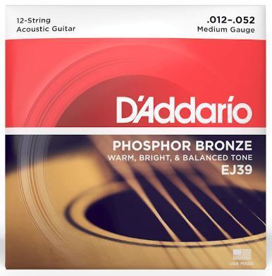 Acoustic guitar strings D'addario EJ39 Acoustic Guitar 12-String Set Phosphor Bronze 13-56