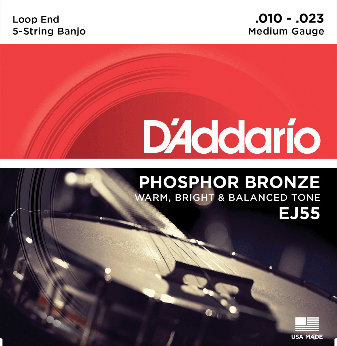 D'addario Ej55 5-string Banjo Phosphor Bronze Medium 10-23 - Banjo strings - Main picture