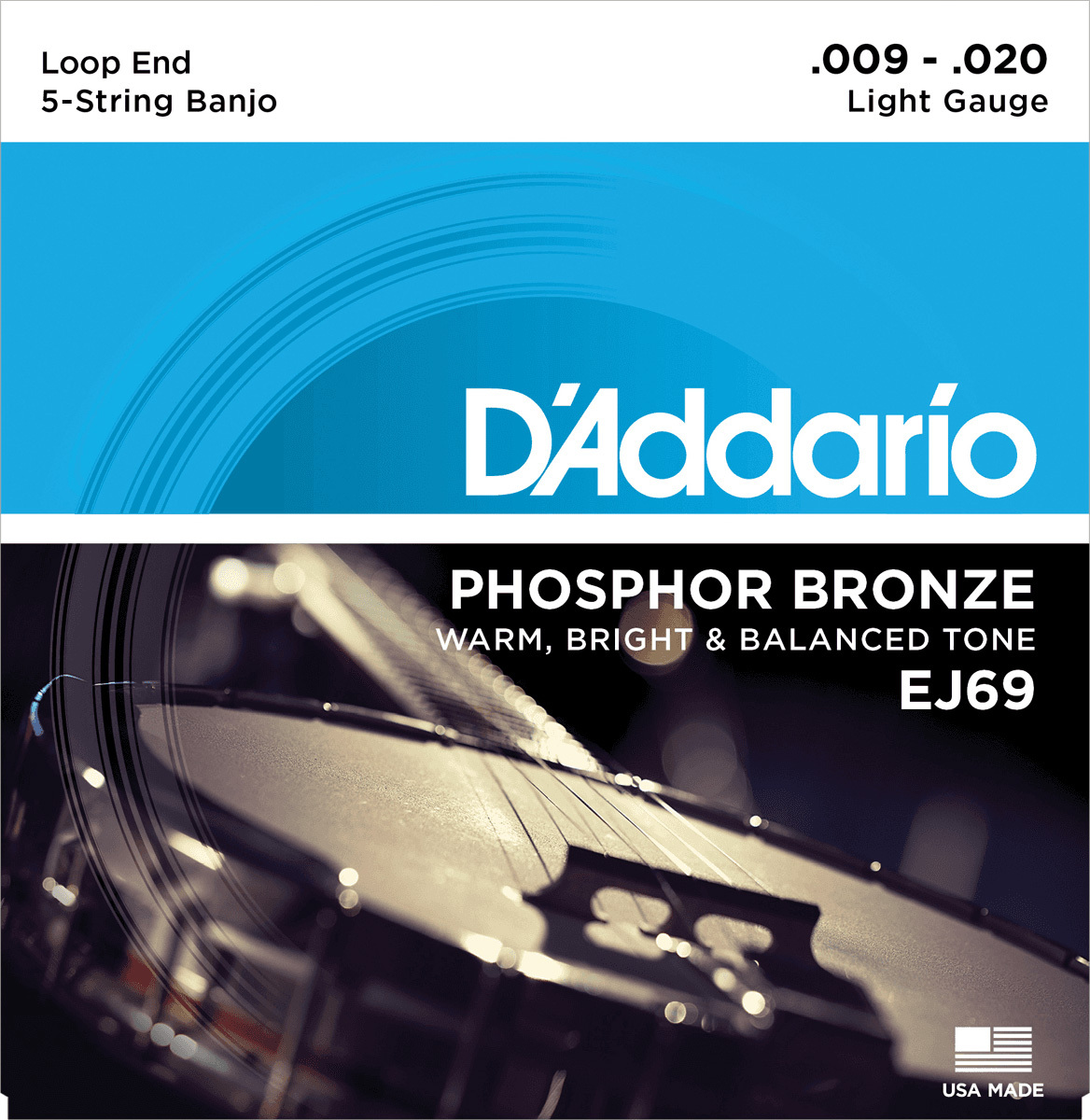 D'addario Jeu De 5 Cordes Ej69 5-string Banjo Phosphor Bronze Light 9-20 - Banjo strings - Main picture