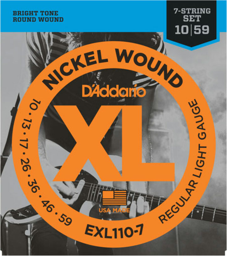 D'addario Jeu De 7 Cordes Exl110-7 Nickel Round Wound 7-string Regular Light 10-59 - Electric guitar strings - Main picture