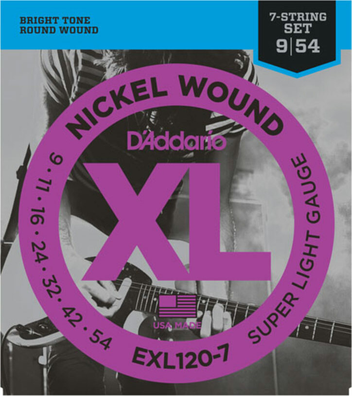D'addario Jeu De 7 Cordes Exl120-7 Nickel Round Wound 7-string Super Light 9-54 - Electric guitar strings - Main picture