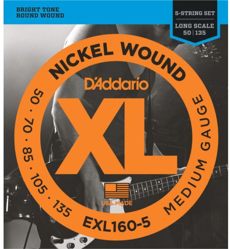 D'addario Exl160-5 Nickel Round Wound Electric Bass Long Scale 5c 50-135 - Electric bass strings - Main picture