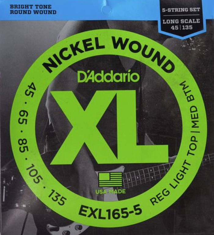 D'addario Exl165-5 Nickel Round Wound Electric Bass Long Scale 5c 45-135 - Electric bass strings - Main picture