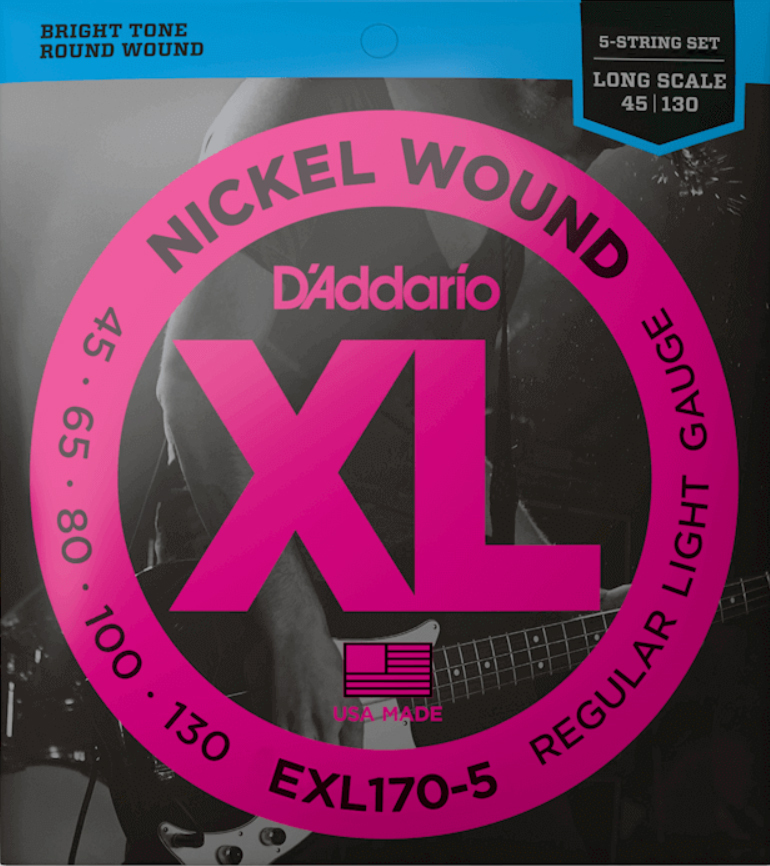 D'addario EXL165-5 Electric Bass 5-String Set Nickel Round Wound Long Scale  45-135 - jeu de 5 cordes Cordes basse électrique