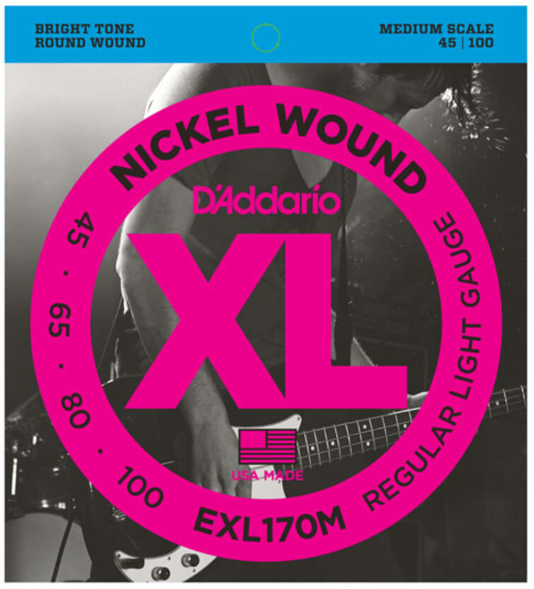 D'addario Exl170m Nickel Round Wound Electric Bass Medium Scale 4c 45-100 - Electric bass strings - Main picture