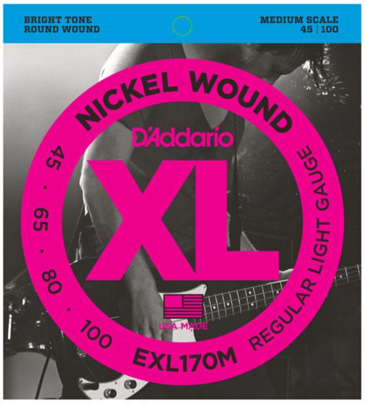 Electric bass strings D'addario EXL170M Electric Bass 4-String Set Nickel Round Wound Medium Scale 45-100