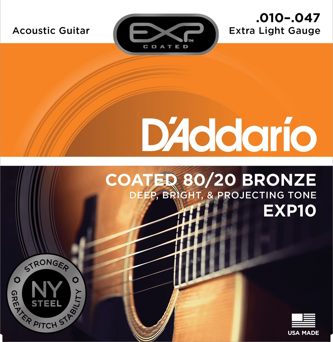 D'addario Jeu De 6 Cordes Exp10ny Coated 80/20 Bronze Extra Light 10-47 - Acoustic guitar strings - Main picture