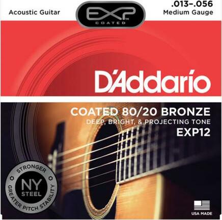 D'addario Jeu De 6 Cordes Exp12 Coated 80/20 Bronze Medium Gauge 13-56 - Acoustic guitar strings - Main picture