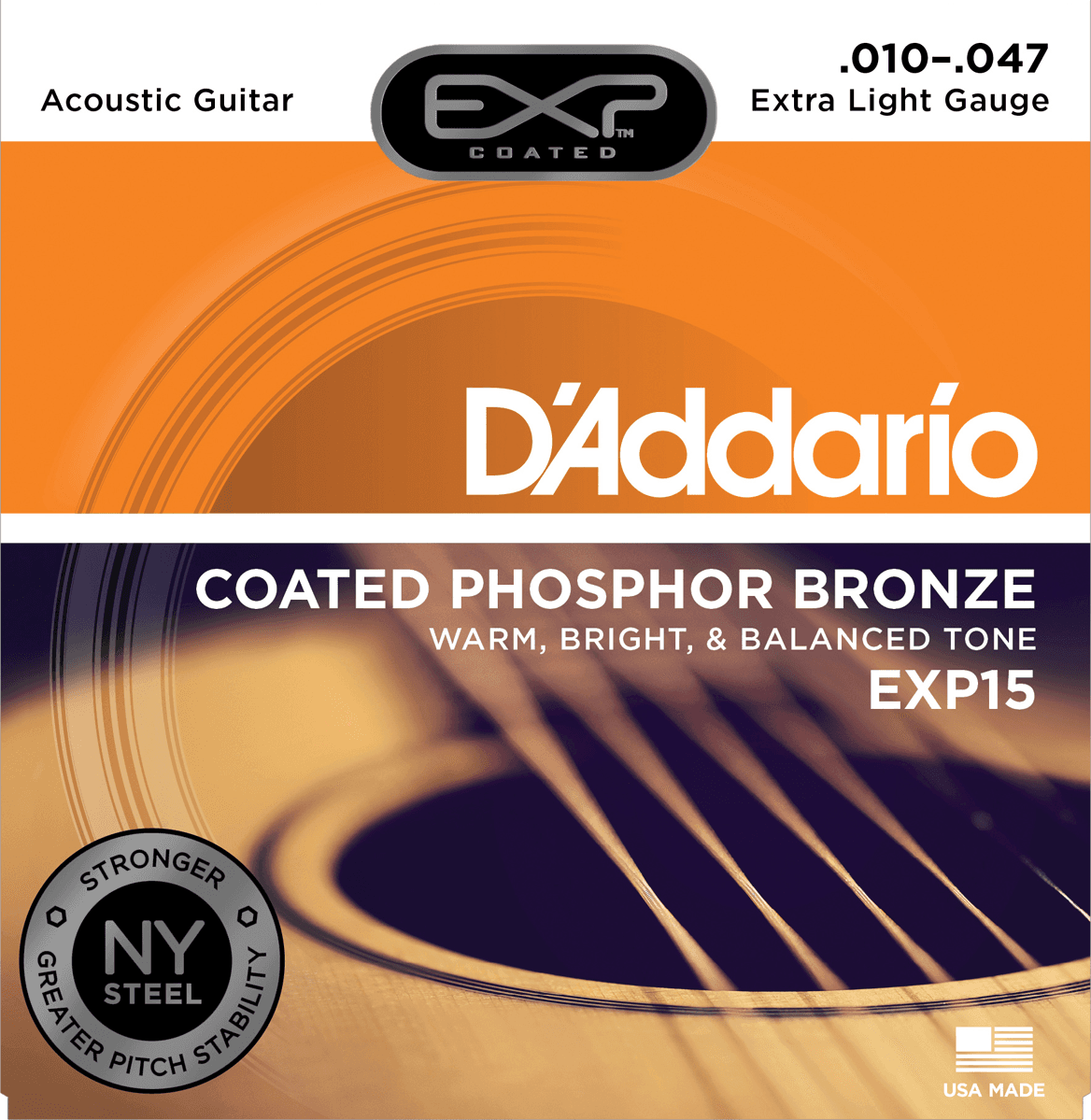 D'addario Exp15ny Coated Phosphor Bronze Extra Light 10-47 - Acoustic guitar strings - Main picture