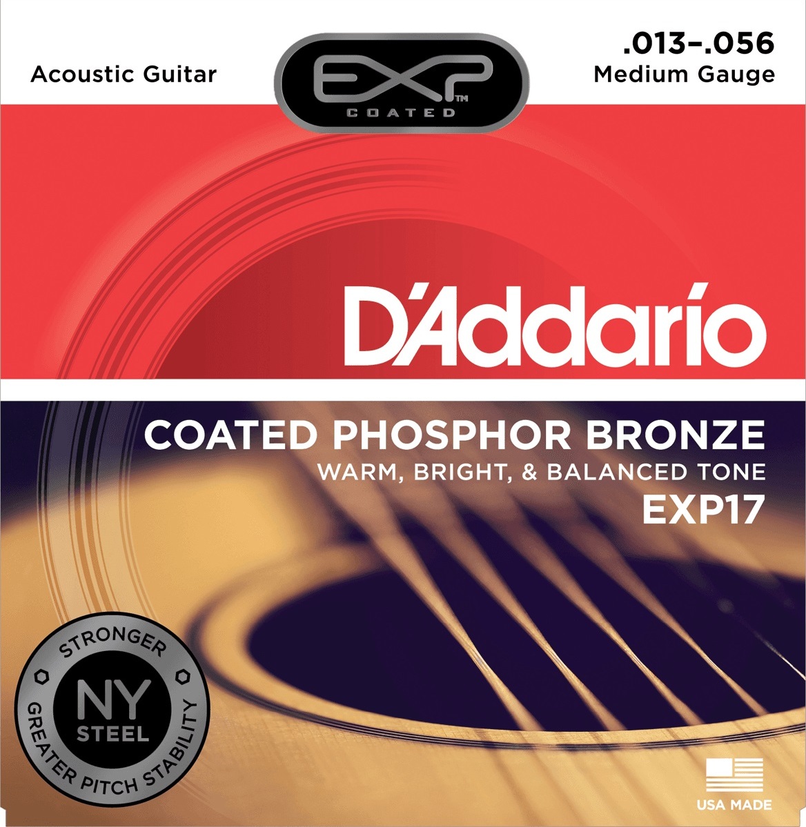 D'addario Jeu De 6 Cordes Exp17ny Coated Phosphore Bronze Medium Gauge 13-53 - Acoustic guitar strings - Main picture