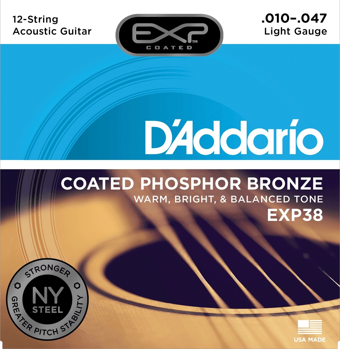 D'addario Exp38 Coated Phosphor Bronze Light 12-string 10-47 - Acoustic guitar strings - Main picture