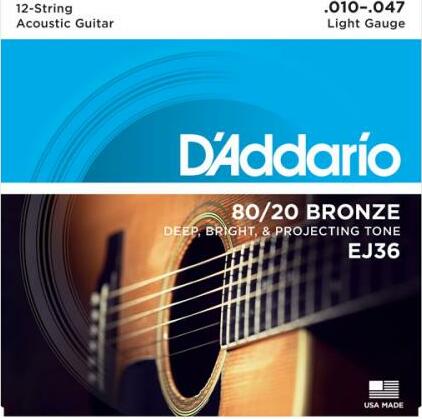 D'addario Jeu De 6 Cordes Guit. Folk 12c 80.20 Bronze 010.047 Ej36 - Acoustic guitar strings - Main picture
