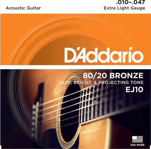 D'addario Guit. Folk 6c 80.20 Bronze 010.047 Ej10 - Acoustic guitar strings - Main picture