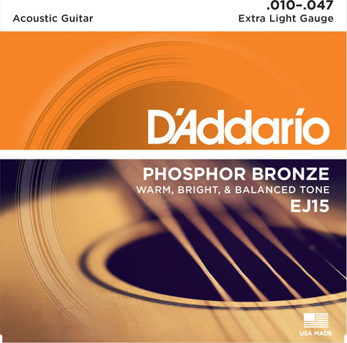 D'addario Jeu De 6 Cordes Phosphor Bronze Acoustic Guitar Ej15 Folk Extra Light 10-47 - Acoustic guitar strings - Main picture