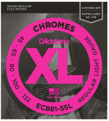 Electric bass strings D'addario ECB81-5SL Electric Bass 5-String Set Chromes Flat Wound Super Long Scale 45-132 - 5-string set