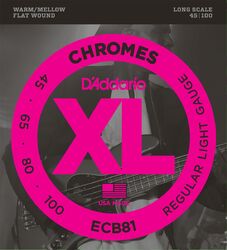 Electric bass strings D'addario ECB81 Chromes Flatwound Bass, Long Scale, 45-100 - Set of 4 strings