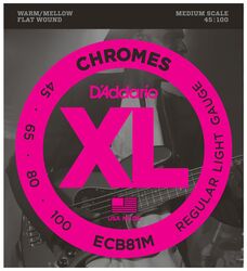 Electric bass strings D'addario ECB81M Electric Bass 4-String Set Chromes Flatwound Medium Scale 45-100 - Set of 4 strings