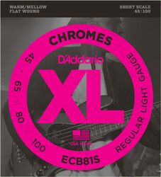 Electric bass strings D'addario ECB81S Chromes Flatwound Bass, Short Scale, 45-100 - Set of 4 strings