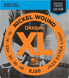 Electric guitar strings D'addario EJ20 Nickel Wound, Jazz Extra Light, 10-49 - Set of strings