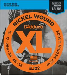 Electric guitar strings D'addario EJ22 Nickel Round Wound, Jazz Medium, 13-56 - Set of strings