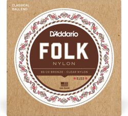 Nylon guitar strings D'addario EJ33 Folk Nylon (6) 80/20 Bronze Wrap - Set of strings