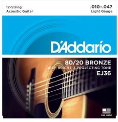 EJ36 80/20 Bronze Acoustic Guitar Strings, Light, 10-47